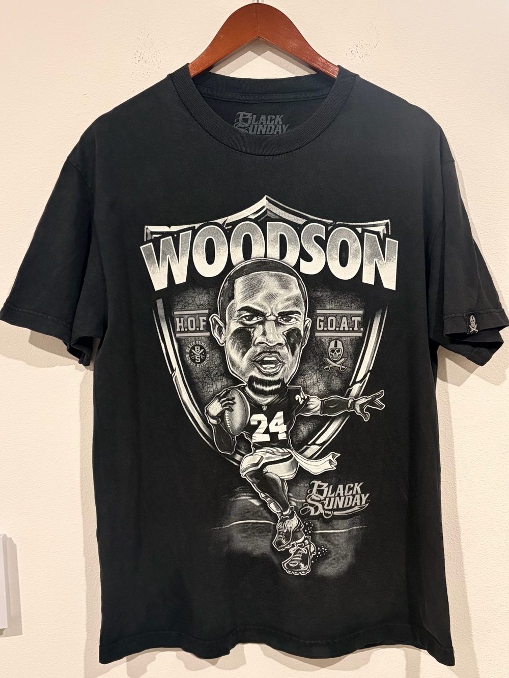 Charles Woodson NFL Raiders #24 Graphic Tee - Black Sunday 100% Cotton Men Large
